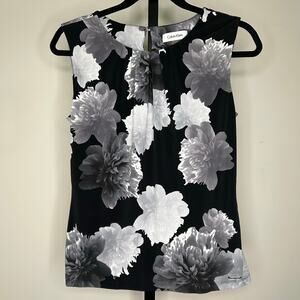 Calvin Klein Sleeveless Blouse- Small- stretchy, gray black, dressy, summer